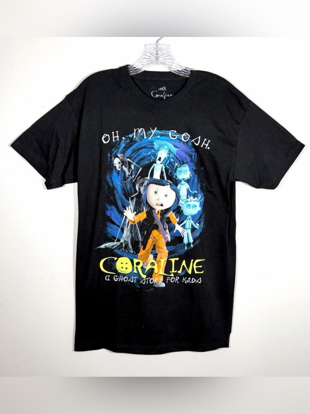 Coraline Oh My Gosh! Black Graphic T-Shirt Size Medium LAIKA Halloween